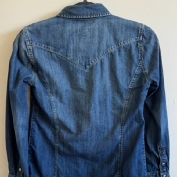 J.Crew Denim Button Down Shirt | Western Pearl Snap Chambray Top | Size XXS - Picture 4 of 4